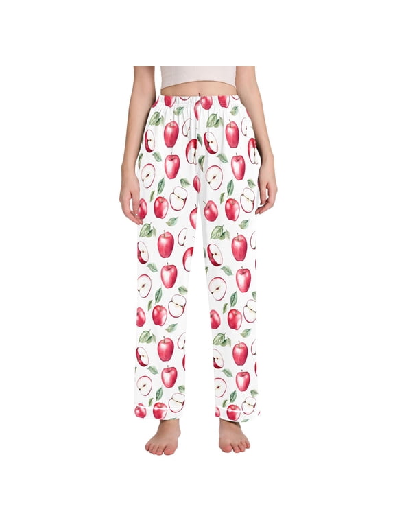Women Apples Pattern Pajamas Pants Lounge Bottoms Pjs with Pockets M