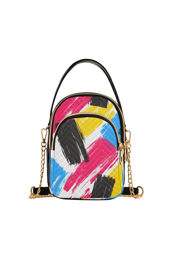 Women Art Hand Draw Chain Crossbody Bags Shoulder Handbag Phone Purse