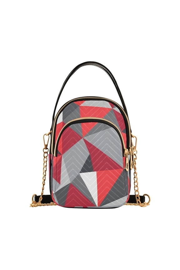 Women Artistic Triangle Geometry Red Chain Crossbody Bags Shoulder Handbag Phone Purse