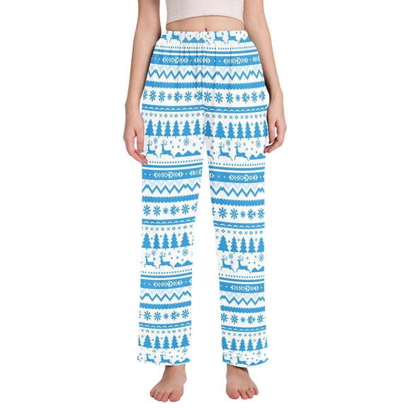 joogoo Women Aztec Christmas Reindeers Pajamas Pants Lounge Bottoms Pjs with Pockets L