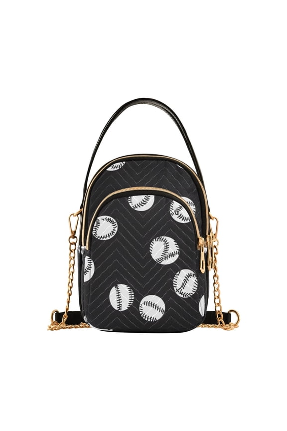 Women Baseball Pattern Chain Crossbody Bags Shoulder Handbag Phone Purse