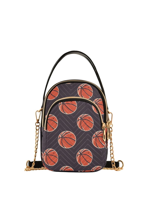 Women Basketball on Dark Background Chain Crossbody Bags Shoulder Handbag Phone Purse
