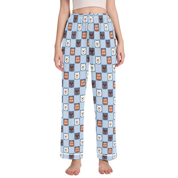 joogoo Women Bear on Checkered Pajamas Pants Lounge Bottoms Pjs with Pockets XXL