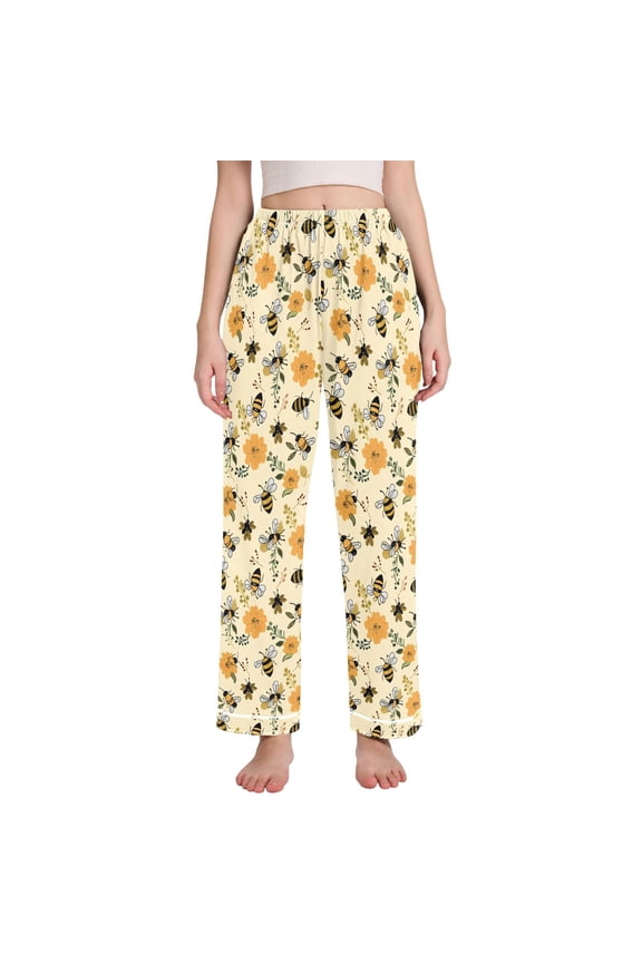 Women Bee Flying on Flowers Pajamas Pants Lounge Bottoms Pjs with Pockets XXL