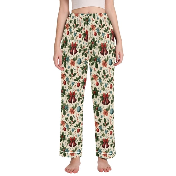 joogoo Women Bells Fir Berry Christmas Pajamas Pants Lounge Bottoms Pjs with Pockets S