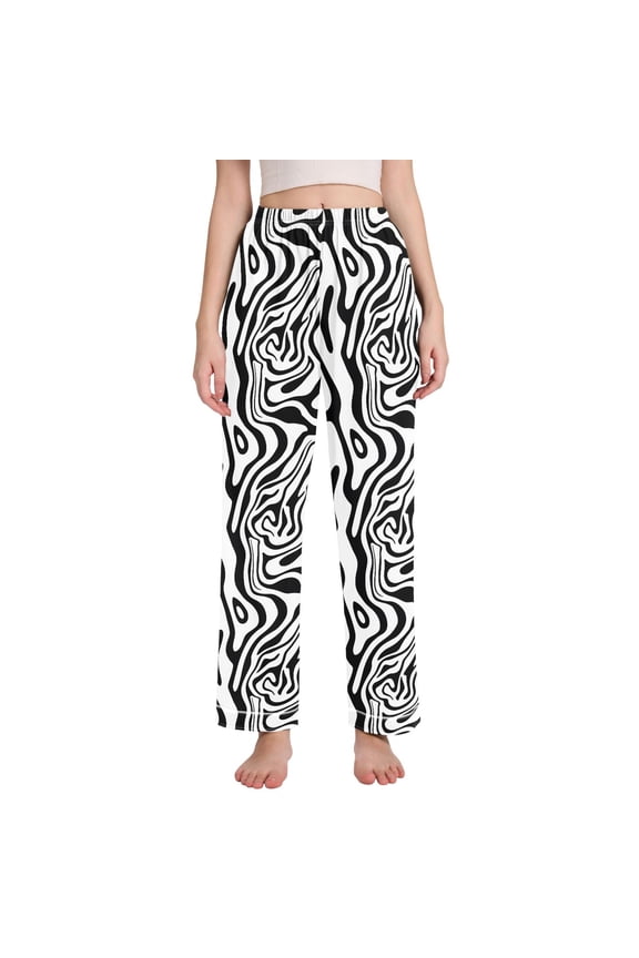 Women Black Liquid Pajamas Pants Lounge Bottoms Pjs with Pockets L