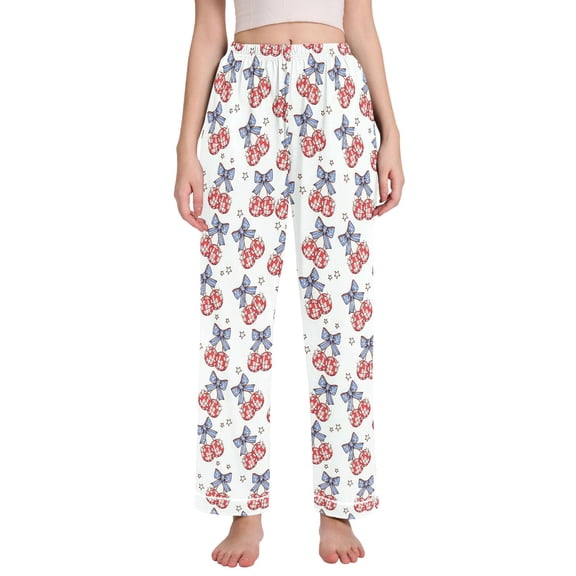 joogoo Women Blue Bows Disco Balls Pajamas Pants Lounge Bottoms Pjs with Pockets XXL