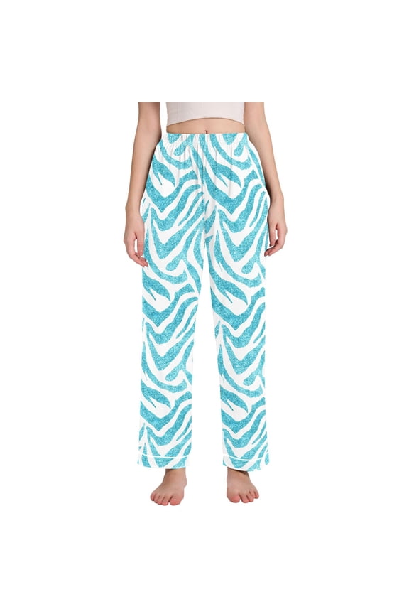 Women Blue Zebras Pattern Pajamas Pants Lounge Bottoms Pjs with Pockets M