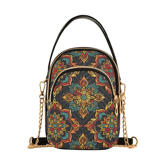 joogoo Women Bohemian Flower Mandala Chain Crossbody Bags Shoulder Handbag Phone Purse