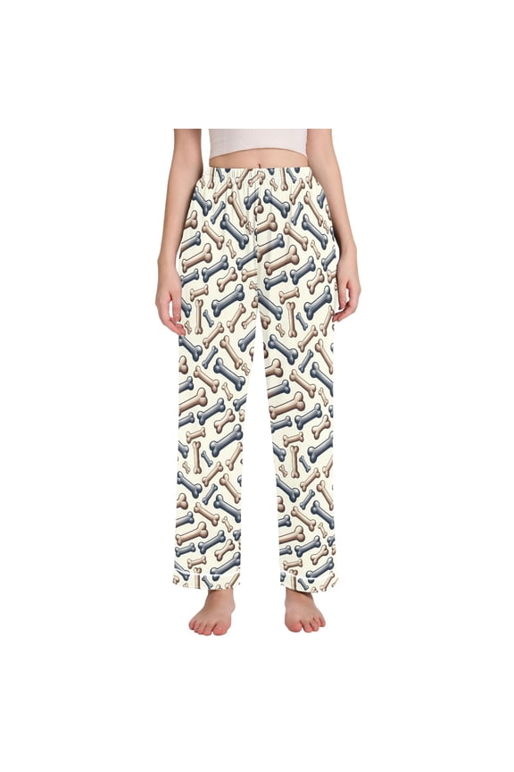 Women Bones Dog Pattern Pajamas Pants Lounge Bottoms Pjs with Pockets S