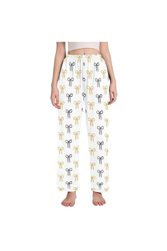 Women Bow Pattern Pajamas Pants Lounge Bottoms Pjs with Pockets XXL