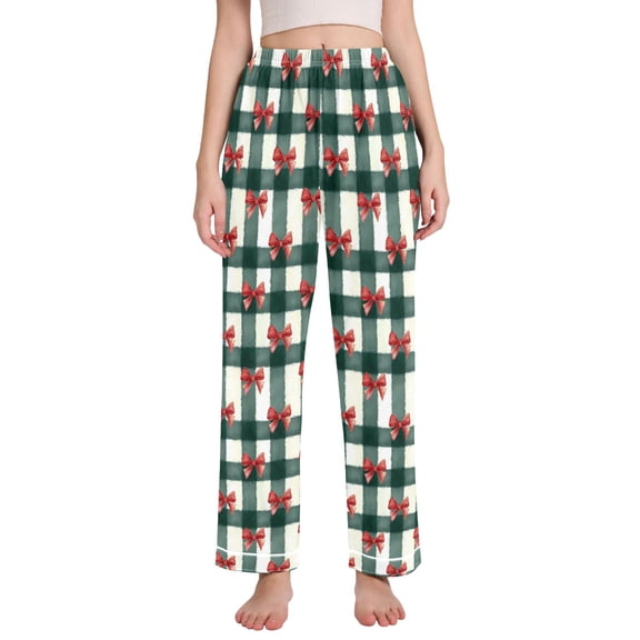 joogoo Women Bows Checkered Christmas Pajamas Pants Lounge Bottoms Pjs with Pockets XXL