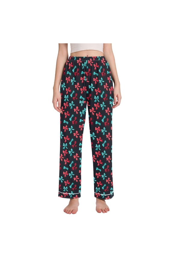 Women Bows Pattern-d1 Pajamas Pants Lounge Bottoms Pjs with Pockets XXL