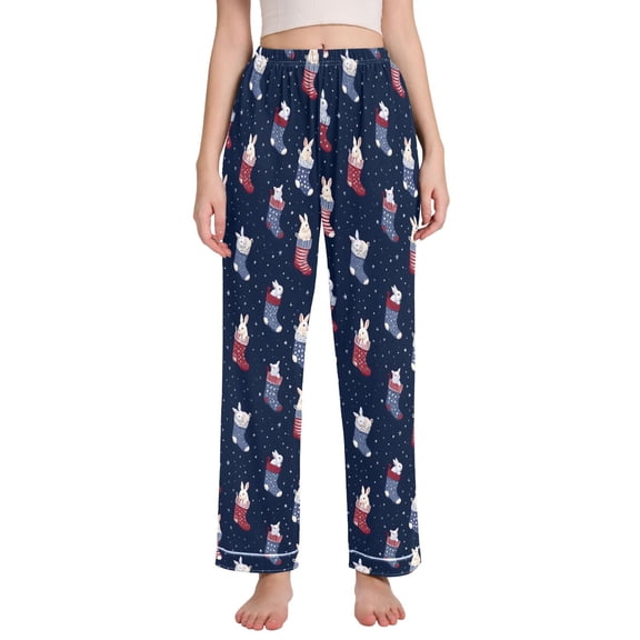joogoo Women Bunny in Christmas Socks Pajamas Pants Lounge Bottoms Pjs with Pockets XXL