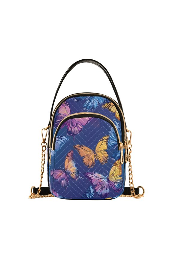 Women Butterflies on Blue Chain Crossbody Bags Shoulder Handbag Phone Purse