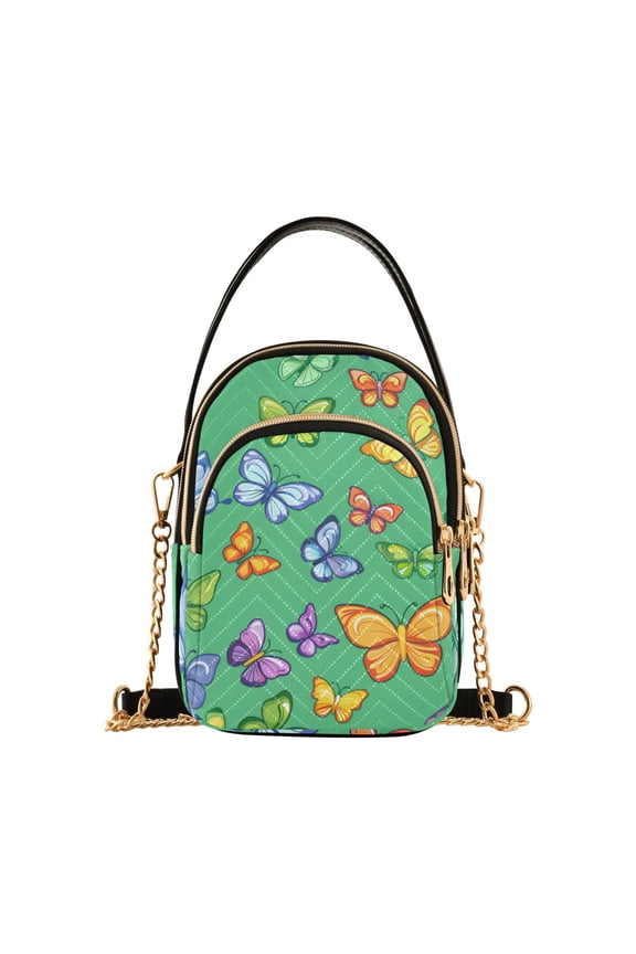 Women Butterflies on Green Chain Crossbody Bags Shoulder Handbag Phone Purse