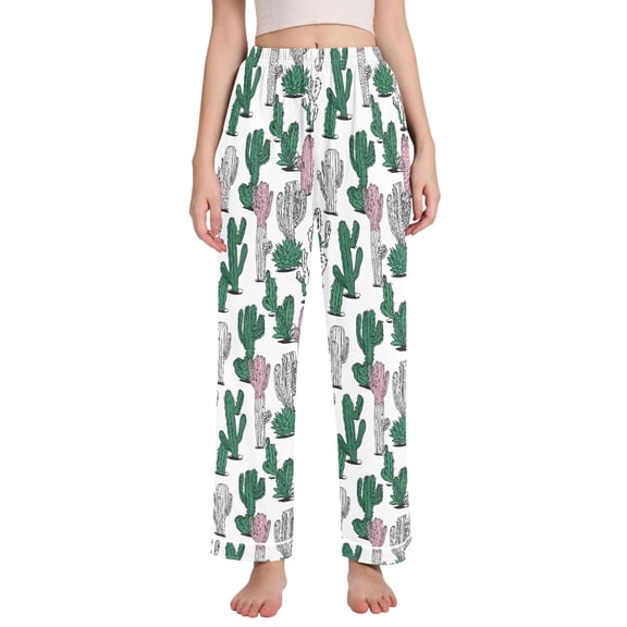 joogoo Women Cactus Artistic Pajamas Pants Lounge Bottoms Pjs with Pockets L