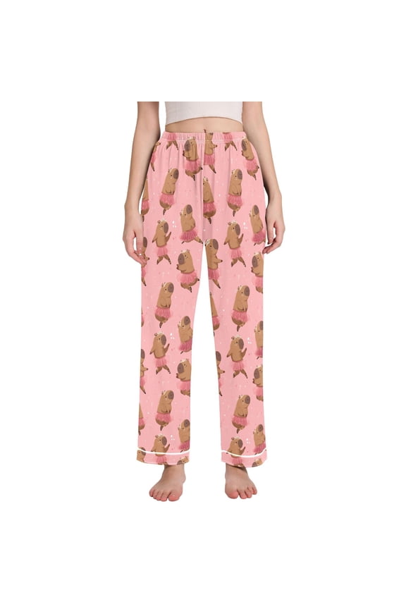 Women Capybara Dancing Pajamas Pants Lounge Bottoms Pjs with Pockets L