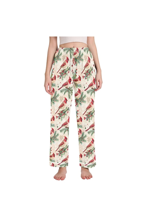 Women Cardinal Snowflakes Holly Pajamas Pants Lounge Bottoms Pjs with Pockets XXL
