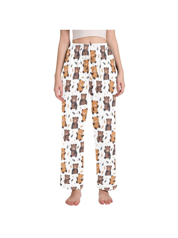 Women Cartoon Bear Pajamas Pants Lounge Bottoms Pjs with Pockets M