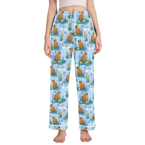joogoo Women Cartoon Duck Capybaras Pajamas Pants Lounge Bottoms Pjs with Pockets M