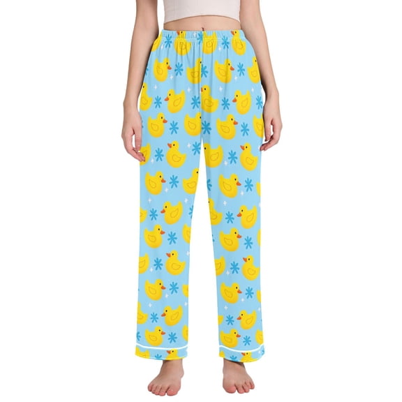 joogoo Women Cartoon Ducks Blue Pajamas Pants Lounge Bottoms Pjs with Pockets XL