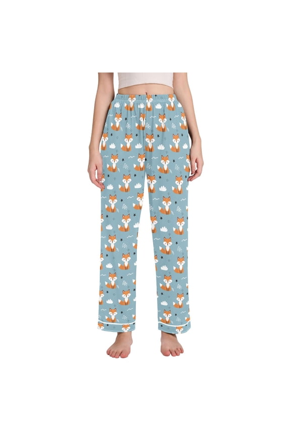Women Cartoon Fox Pajamas Pants Lounge Bottoms Pjs with Pockets S