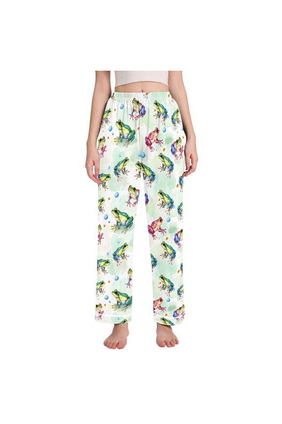 Women Cartoon Frogs Green Pajamas Pants Lounge Bottoms Pjs with Pockets XXL