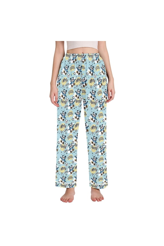 Women Cartoon Pandas Skating Pajamas Pants Lounge Bottoms Pjs with Pockets XXL