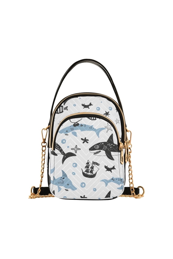 Women Cartoon Shark Fish Chain Crossbody Bags Shoulder Handbag Phone Purse