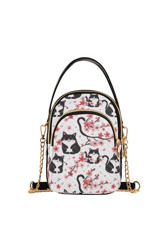 Women Cat on Cherry Branch Chain Crossbody Bags Shoulder Handbag Phone Purse