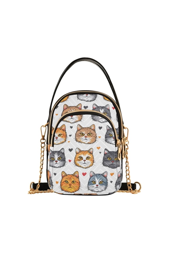 Women Cats Hearts Chain Crossbody Bags Shoulder Handbag Phone Purse