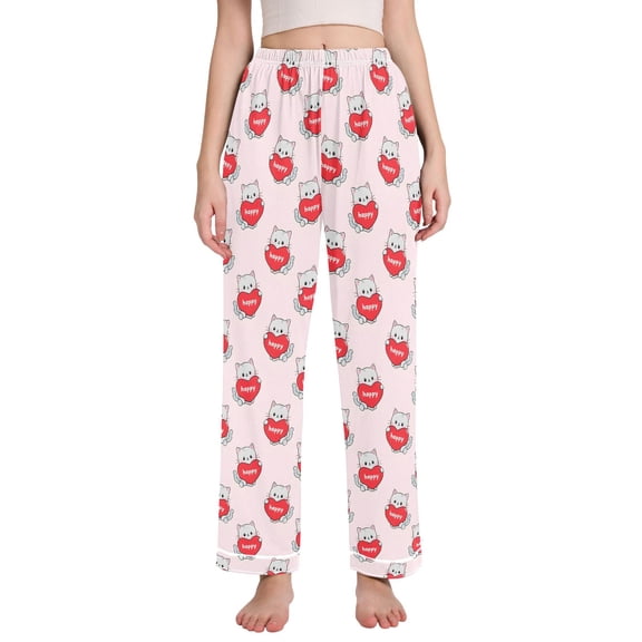 joogoo Women Cats Hearts Pajamas Pants Lounge Bottoms Pjs with Pockets L