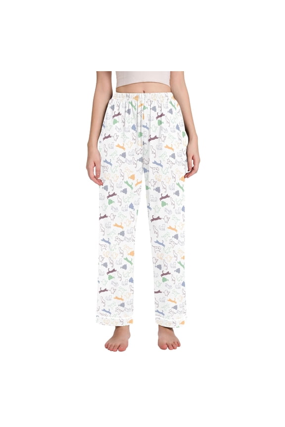 Women Cats Line Pattern Pajamas Pants Lounge Bottoms Pjs with Pockets XL