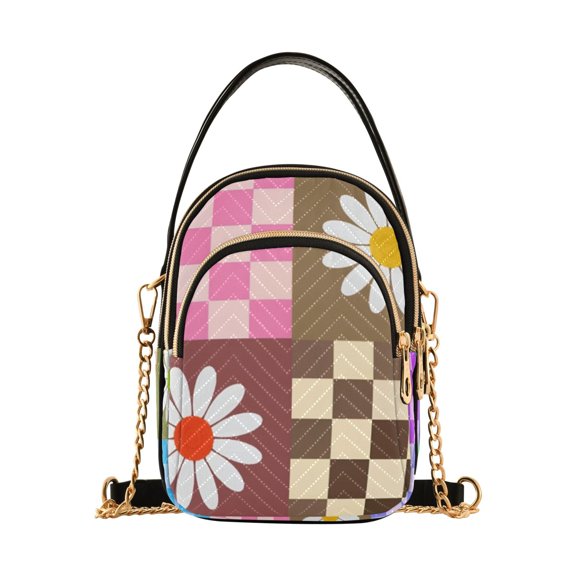 joogoo Women Checkered Flowers Chain Crossbody Bags Shoulder Handbag Phone Purse