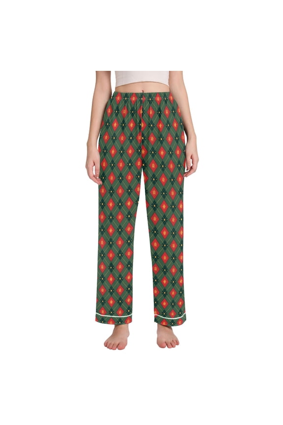 Women Checkered Green Grid Pajamas Pants Lounge Bottoms Pjs with Pockets XXL