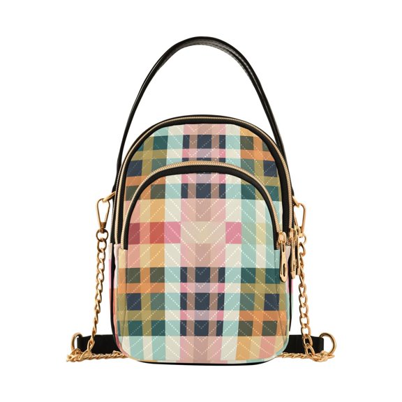joogoo Women Checkered Pattern Grid Chain Crossbody Bags Shoulder Handbag Phone Purse