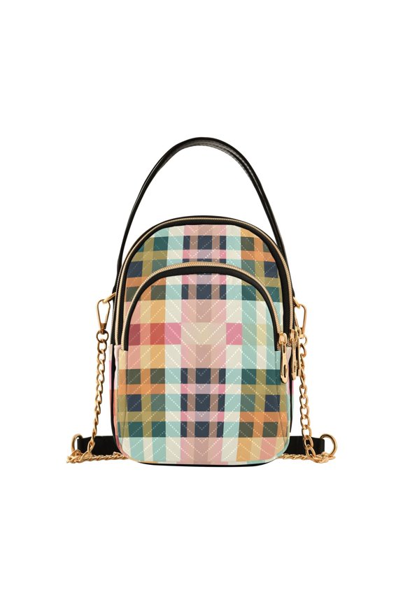 Women Checkered Pattern Grid Chain Crossbody Bags Shoulder Handbag Phone Purse