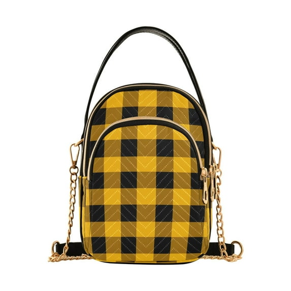 joogoo Women Checkered Yellow Grid Print Chain Crossbody Bags Shoulder Handbag Phone Purse