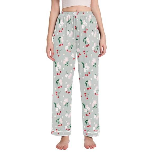 joogoo Women Cherry Flowers Pajamas Pants Lounge Bottoms Pjs with Pockets S