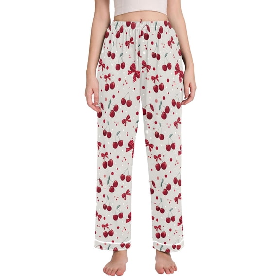 joogoo Women Cherry and Polka Dot Pajamas Pants Lounge Bottoms Pjs with Pockets S