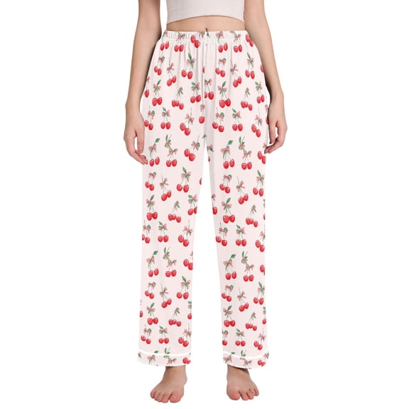 joogoo Women Cherry with Bows Pajamas Pants Lounge Bottoms Pjs with Pockets M