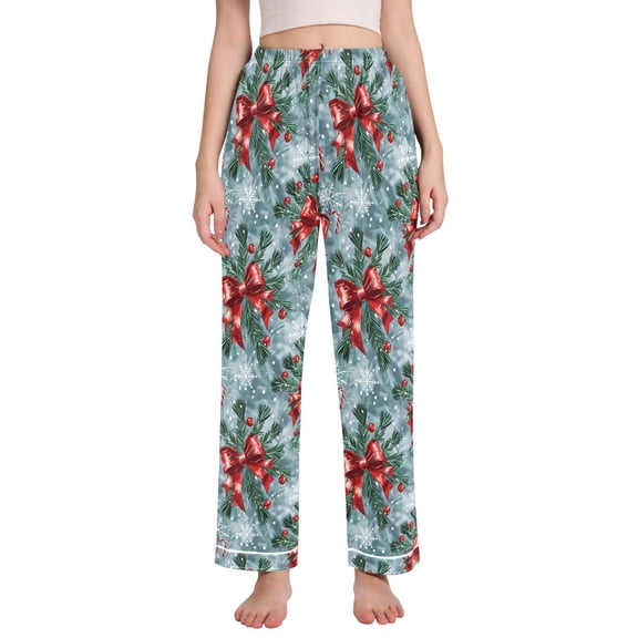 joogoo Women Christmas Berry with Bow Pajamas Pants Lounge Bottoms Pjs with Pockets XXL
