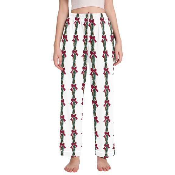joogoo Women Christmas Bow Acorn Trees Pajamas Pants Lounge Bottoms Pjs with Pockets XXL