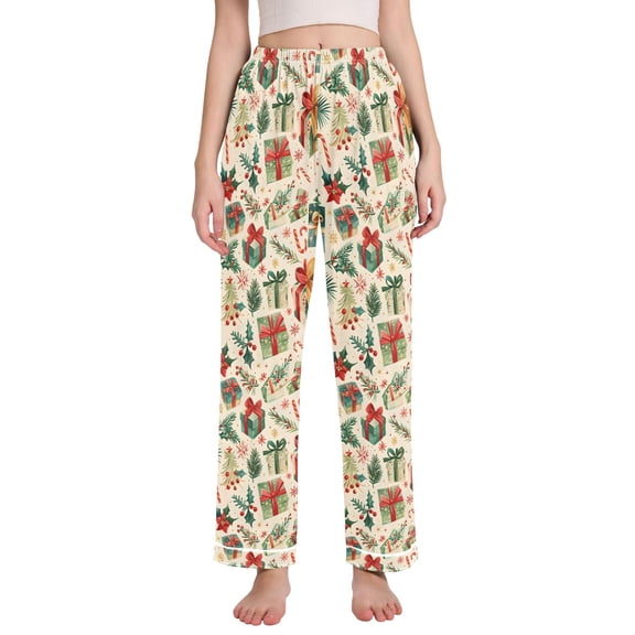joogoo Women Christmas Gift Berry Pajamas Pants Lounge Bottoms Pjs with Pockets M