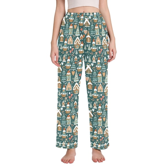 joogoo Women Christmas Gingerbread House Pajamas Pants Lounge Bottoms Pjs with Pockets XL
