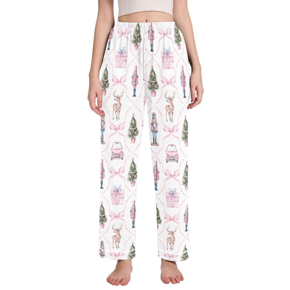 joogoo Women Christmas Nutcracker Bows Reindeer Pajamas Pants Lounge Bottoms Pjs with Pockets S