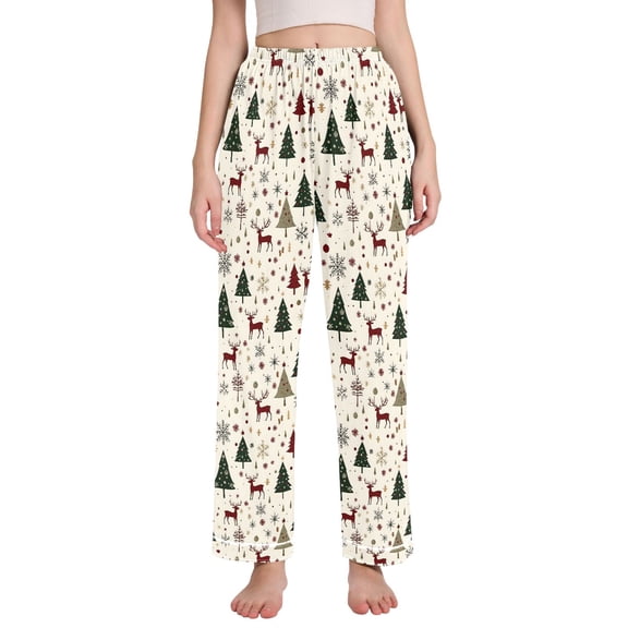 joogoo Women Christmas Reindeer Trees Pajamas Pants Lounge Bottoms Pjs with Pockets L