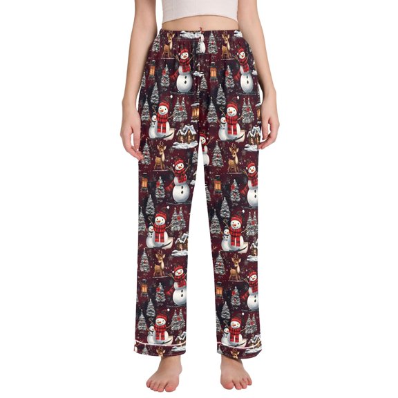 joogoo Women Christmas Santa Seamless Pajamas Pants Lounge Bottoms Pjs with Pockets S