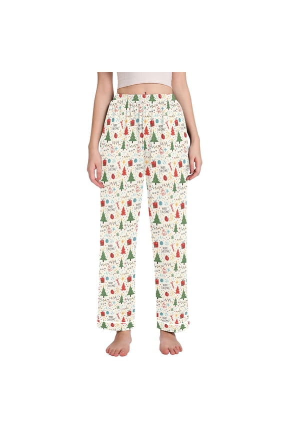 Women Christmas Tree Print Pajamas Pants Lounge Bottoms Pjs with Pockets XXL